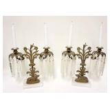 1075	PAIR OF ANTIQUE GIRONDOLES W/DOGS AT BASE ON MARBLE, APPROXIMATELY 14 IN HIGH