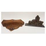 1078	2 ASIAN FOO DOGS, CARVED WOODEN FOO DOG & SHELF FOO DOG, APPROXIMATELY 3 IN X 15 IN X 9 IN HIGH