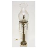 1079	TALL ASTRAL STYLE ELECTRIC LAMP W/ETCHED SHADE & PRISMS, APPROXIMATELY 29 IN HIGH