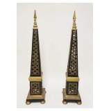 1096	PAIR OF TALL BRASS OBELISKS W/BLACK ENAMEL TRIM, APPROXIMATELY 28 1/2 IN HIGH