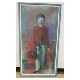1106	LARGE FRAMED OIL ON CANVAS OF BOY HOLDING MANDOLIN, SIGNED & DATED *54*, APPROXIMATELY 33 IN X 
