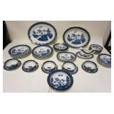 1108	BOOTHS REAL OLD WILLOW DINNERWARE INCLUDING 6-9 1/2 IN PLATES, 5-9 1/2 IN BOWLS, 16 IN & 14 IN 