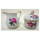 1119	MEISSEN MINIATURE CREAMER & COVERED SUGAR, APPROXIMATELY 3 IN HIGH