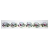 1121	MEISSEN LOT OF 6 MINIATURE CUPS & SAUCERS, ONE CUP W/SMALL RIM CHIP, APPROXIMATELY 2 1/2 IN HIG