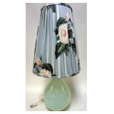 1129	MIDCENTURY MODERN GREEN CASED GLASS LAMP, APPROXIMATELY 27 IN HIGH