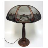 1143	CAST METAL PARLOR LAMP W/RIBBED GLASS PANEL SHADE