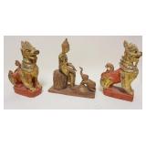 1154	LOT OF 3 TIBETIAN CARVED WOODEN FIGURES, LARGEST IS APPROXIMATELY 9 IN HIGH