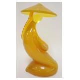 1162	SOLID ART GLASS FIGURE OF ASIAN WOMAN KNEELING WEARING A RICE HAT, APPROXIMATELY 11 IN HIGH