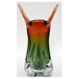 1166	ART GLASS AMBER TO GREEN VASE, APPROXIMATELY 12 1/2 IN HIGH