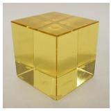 1168	SIGNED MOSER AMBER GLASS PAPERWEIGHT, 2 1/4 IN CURVED