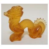 1169	LALIQUE AMBER GLASS DRAGON FIGURE, APPROXIMATELY 4 IN X 3 1/2 IN HIGH