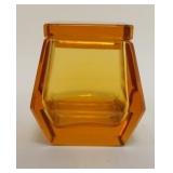 1171	MOSER AMBER GLASS COVERED GEOMETRIC SHAPED BOX, APPROXIMATELY 3 1/4 IN HIGH