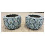 1183	MATCHING PAIR OF DECORATIVE POTTERY PLANTERS, APPROXIMATELY 15 IN X 10 3/4 IN HIGH