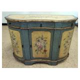 1236	FLORAL PAINT DECORATED 3 DRAWER, 3 DOOR DEMILUNE CABINET, APPROXIMATELY 16 IN X 48 IN X 35 IN H