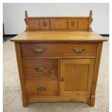 1244	ANTIQUE CHESTNUT WASHSTAND 3 DRAWERS, ONE DOOR, APPROXIMATELY 32 IN X 18 IN X 38 IN HIGH
