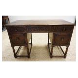 1245	CARVED ENGLISH OAK DESK W/5 DRAWERS & 2 PULL OUT SURFACES, 47 IN X 23 IN X 30 IN HIGH