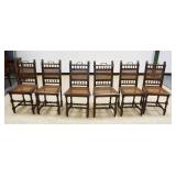 1246	SET OF 6 ENGLISH OAK CANE SEAT & BACK CHAIRS W/CARVED LIONS HEADS ON CHAIR TOPS
