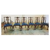 1258	6 WALNUT CHIPPENDALE STYLE DINING CHAIRS, UPHOLSTERED SEAT W/BALL & CLAW FEET, ONE ARMCHAIR