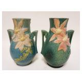 1274	2 ROSEVILLE CLEMATIS BLUE & GREEN VASES, APPROXIMATELY 8 3/4 IN HIGH