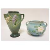 1275	ROSVEILLE 2 PIECE LOT, DOUBLE HANDLED FREESIA VASE, APPROXIMATELY 8 3/4 IN HIGH & WHITE ROSE DO