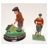 1280	2 CONTEMPORARY IRON GOLFER DOOR STOPS, TALLEST IS APPROXIMATELY 13 IN HIGH