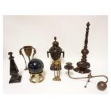 1281	GROUP OF ASSORTED METAL DECORATIVE ITEMS INCLUDING DOOR STOP, CANDLESTICK, OBELISK