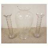 1285	LOT OF 3 GLASS FLOOR VASES, TALLEST IS APPROXIMATELY 28 IN