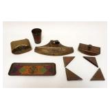 1288	GROUP OF ASSORTED BRASS DESK TOP ITEMS INCLUDING BLOTTERS, PEN HOLDER & TRAYS