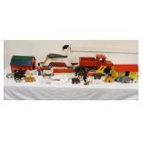 1297	GROUP OF ANTIQUE WOODEN TOYS INCLUDING FARM TOYS, ROCKING HORSE, TRUCK & WOODEN ANIMALS, POND B