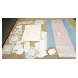 1303	LOT OF LINENS INCLUDING EARLY AMERICAN HAND SEWN LACE