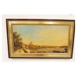 1317	FRAMED PRINT ON CANVAS IN GILT FRAME, VENETIAN SCENE, APPROXIMATELY 24 IN X 40 IN OVERALL