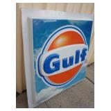 1323	VINTAGE GULF GAS STATION SIGN, HALF SHELL PLASTIC BACKLIT SIGN. 48 1/2 IN SQ