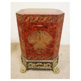 1325	MAITLAND SMITH HINGED BOX ON HEAVY BRASS PAW FEET, APPROXIMATELY 15 IN X 12 IN X 24 IN HIGH