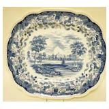 1001	LARGE WEDGWOOD HARVARD UNIVERSITY PLATTER, 1941, BLUE & WHITE, APPROXIMATELY 17 IN X 19 1/2 IN