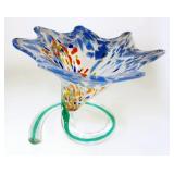 1034	CONTEMPORARY ART GLASS MULTICOLORED SPATTERED CORNUCOPIA VASE W/SPIRAL BASE, APPROXIMATELY 7 IN