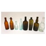 1050	LOT OF 8 ANTIQUE BOTTLES INCLUDING 2 AMBER NH EARL NEWTON NJ, CHRISTIAN ATZ EGG HARBOR CITY NJ,