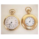 1079	2 ELGIN SMALL APPROXIMATELY 1 1/4 IN POCKET WATCHES IN GOLD FILLED CASES, AS FOUND