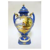 1096	POTTERY HAND PAINTED DOUBLE HANDLED URN W/LID, APPROXIMATELY 12 1/2 IN HIGH