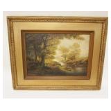 1099	ANTIQUE OIL PAINTING ON BOARD LANDSCAPE WOODED SCENE W/STREAM, APPROXIMATELY 24 IN X 32 IN OVER