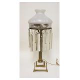 1101	ASTRAL STYLE LAMP W/FUTED BRONZE COLUMN & MARBLE BASE, SOME PRISMS MISSING, APPROXIMATELY 30 IN