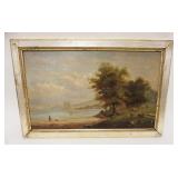 1102	ANTIQUE OIL PAINTING SHORE SCENE, APPROXIMATELY 15 IN X 22 IN OVERALL