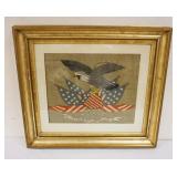 1109	LARGE FRAMED ANTIQUE EMBROIDERY AMERICAN EAGLE OVER SHIELD & FLAG, E PURIBUS UNUM, APPROXIMATEL