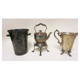 1110	3 PIECE LOT OF SILVERPLATE INCLUDING ICE BUCKET W/NUDE