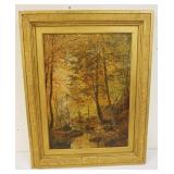 1111	ANTIQUE OIL PAINTING JAMES CRAWFORD THOM (1835-1898) OF 2 CHILDREN ALONG A WOODED STREAM, ONE F