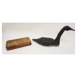 1114	PRIMITIVE LOT W/WOOD CIGAR MOLD & WOOD LONG NECK DUCK DECOY, DUCK IS APPROXIMATELY 22 IN X 11 I