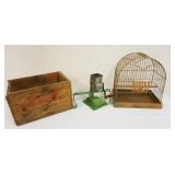 1116	LOT WOOD SHURE SHOT AMO BOX, HENDRYX BIRD CAGE & GRAPE SEEDER