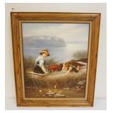 1119	OIL PAINTING ON CANVAS SIGNED BILL HOPEMAN, CHIDREN IN BOAT PLAYING W/DUCKS, APPROXIMATELY 25 I