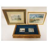 1128	LOT OF 3 FRAMED WATERCOLORS, LANDSCAPES & 2 MINIATURE HARBOR SCENES BY RY S NATULLO, LARGEST IS