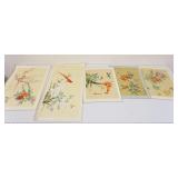 1130	LOT OF 5 BIRD & FLOWER ASIAN WATERCOLORS, LARGEST IS APPROXIMATELY 15 IN X 30 IN