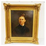1136	ANTIQUE OIL PAINTING ON CANVAS OF WOMAN SIGNED & DATED 1892, APPROXIMATELY 33 IN X 38 IN OVERAL